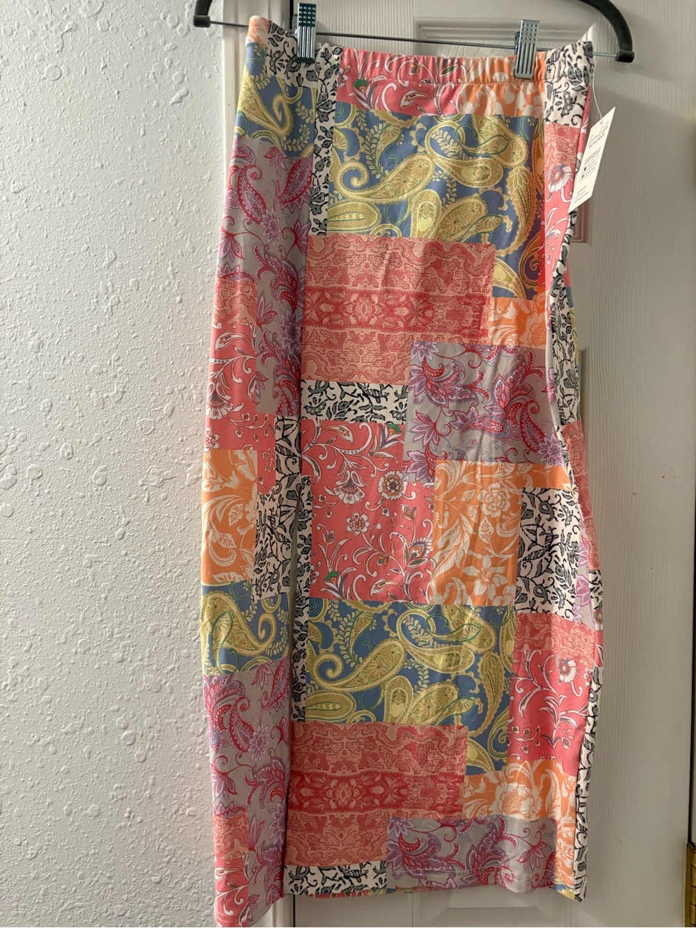 Cupshe Patchwork Paisley Midi Skirt in Coral, Blue, Yellow